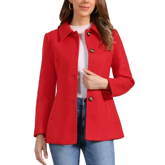 INSPIRE CHIC Women's Peter Pan Collar Single Breasted Overcoat Coat S Bright Red