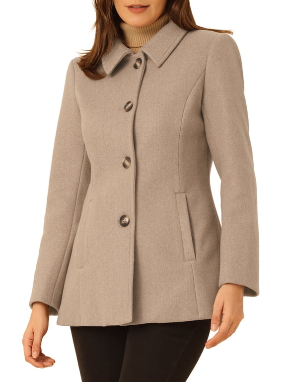 Women's Peter Pan Collar Single Breasted Overcoat Coat L Light Brown
