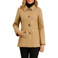 thumbnail image 1 of INSPIRE CHIC Women's Peter Pan Collar Single Breasted Overcoat Coat XS Khaki, 1 of 8