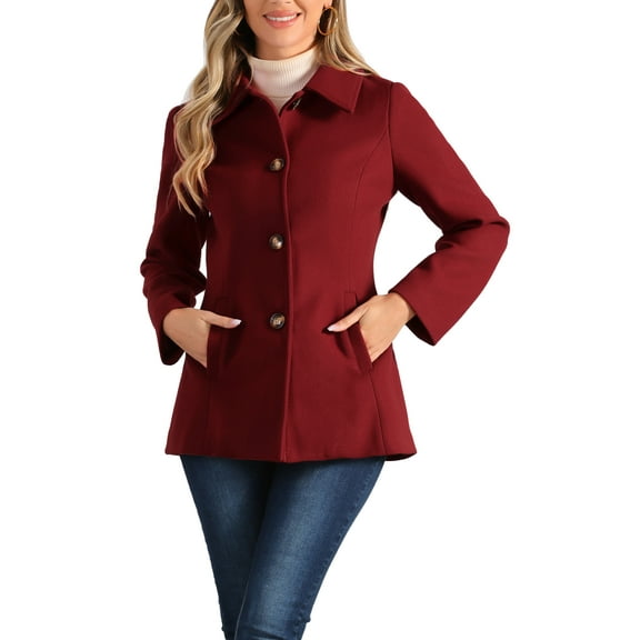 INSPIRE CHIC Women's Peter Pan Collar Single Breasted Overcoat Coat XS Red