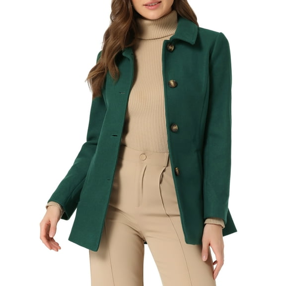 INSPIRE CHIC Women's Peter Pan Collar Single Breasted Overcoat Coat M Dark Green