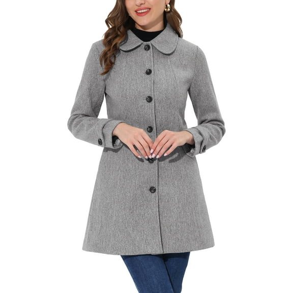 INSPIRE CHIC Women's Peter Pan Collar Single Breasted Winter Overcoat L Solid Grey