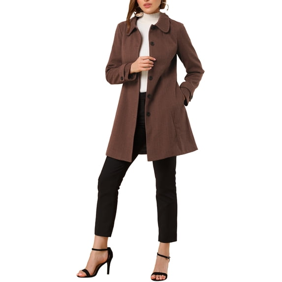 INSPIRE CHIC Women's Peter Pan Collar Single Breasted Winter Overcoat M Deep Brown