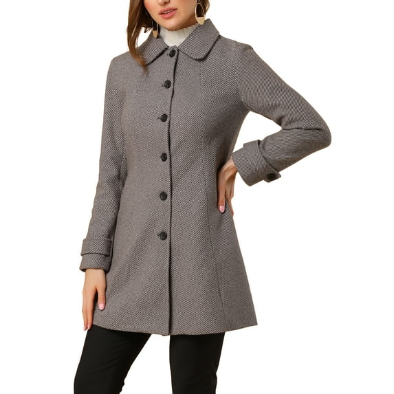 INSPIRE CHIC Women's Peter Pan Collar Single Breasted Winter Overcoat M Light Brown