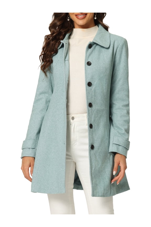 Women's Peter Pan Collar Single Breasted Winter Overcoat M Light Green