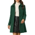 thumbnail image 1 of INSPIRE CHIC Women's Peter Pan Collar Single Breasted Winter Overcoat S Solid Dark Green, 1 of 6
