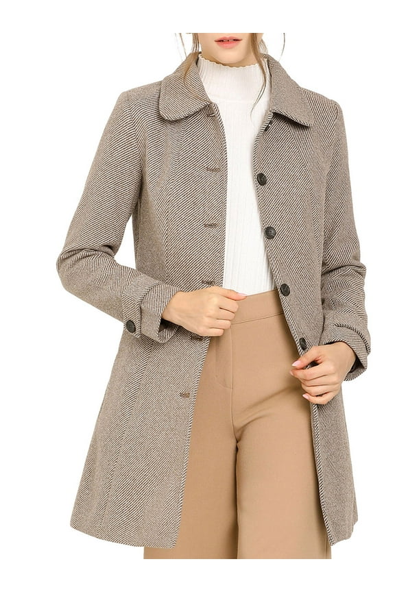 Women's Peter Pan Collar Single Breasted Winter Overcoat XL Brown