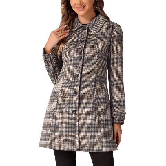 INSPIRE CHIC Women's Peter Pan Collar Single Breasted Winter Overcoat XL Khaki Plaid