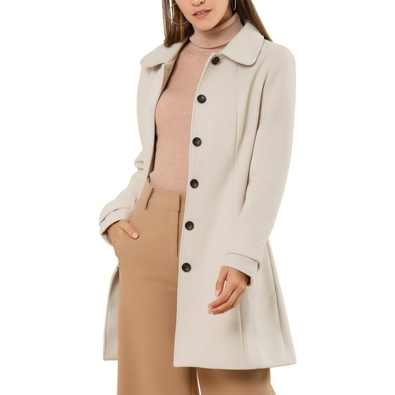INSPIRE CHIC Women's Peter Pan Collar Single Breasted Winter Overcoat XS Beige