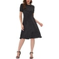 thumbnail image 1 of INSPIRE CHIC Women's Vintage Dress Floral Print Peter Pan Collar Knee Length Casual Dress XL Black, 1 of 7