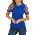 thumbnail image 1 of INSPIRE CHIC Women's Top Peter Pan Collar Mesh Puff Short Sleeve Vintage Polka Dots Blouse XL Royal Blue, 1 of 6
