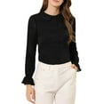 thumbnail image 1 of INSPIRE CHIC Women's Peter Pan Collar Tops Contrast Panel Work Button Down Shirt Black XL, 1 of 6