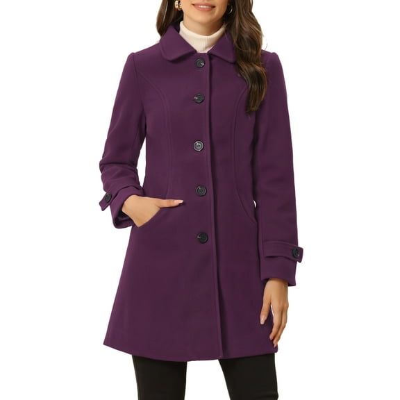 INSPIRE CHIC Women's Peter Pan Collar Winter Outwear Trench Pea Coats S Purple