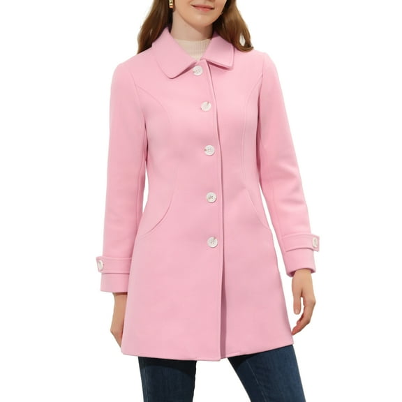 INSPIRE CHIC Women's Peter Pan Collar Winter Outwear Trench Pea Coats L Pink