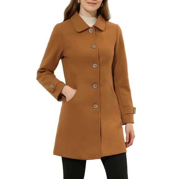 INSPIRE CHIC Women's Peter Pan Collar Winter Outwear Trench Pea Coats S Brown