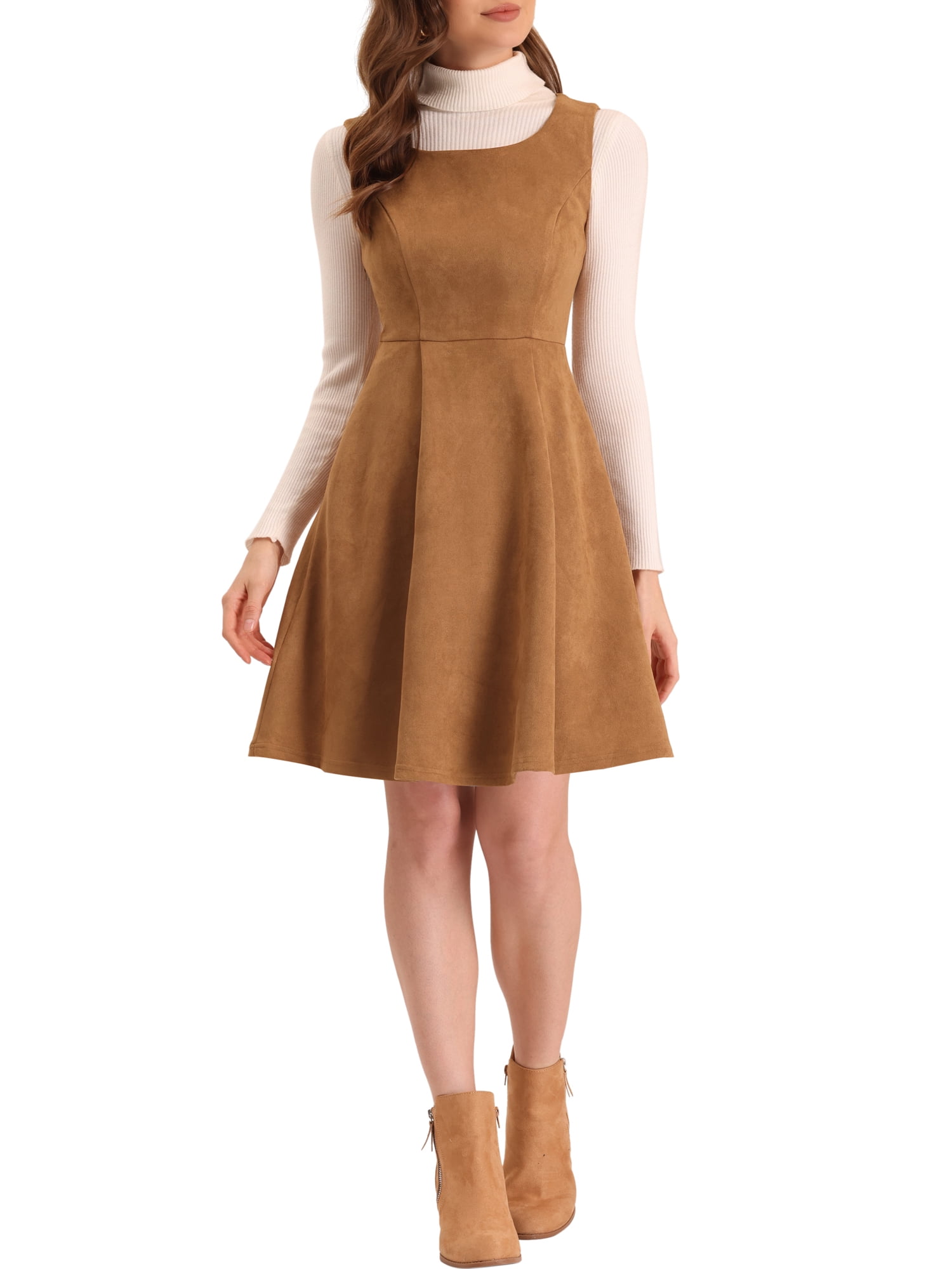 brown suede pinafore dress Inspire Chic Women's Sleeveless Casual Vintage Faux t Shirt Dresses XS Size:6 US (38 EU)