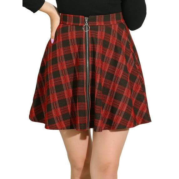 Allegra K Women's Plaid A-Line Zip Up High Waisted Skater Skirt