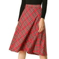 thumbnail image 1 of INSPIRE CHIC Women's Plaid Skirts Belted High Waist A-Line Mid-Length Skirts M Red, 1 of 9