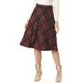 thumbnail image 1 of INSPIRE CHIC Women's Plaid Skirts Belted High Waist A-Line Mid-Length Skirts S Black Red, 1 of 7