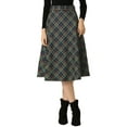 thumbnail image 1 of INSPIRE CHIC Women's Plaid Skirts Belted High Waist A-Line Mid-Length Skirts S Blue Green, 1 of 9