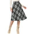 thumbnail image 1 of INSPIRE CHIC Women's Plaid Skirts Belted High Waist A-Line Mid-Length Skirts S Jet Black Plaid, 1 of 7
