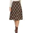thumbnail image 1 of INSPIRE CHIC Women's Plaid Skirts Belted High Waist A-Line Mid-Length Skirts XL Brown White, 1 of 8
