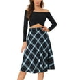 thumbnail image 1 of INSPIRE CHIC Women's Plaid Skirts Belted High Waist A-Line Mid-Length Skirts XS Blue White, 1 of 8