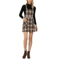thumbnail image 1 of INSPIRE CHIC Women's Plaid Button Decor A-Line Pinafore Overall Dress XL Deep Brown, 1 of 6