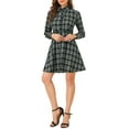 thumbnail image 1 of INSPIRE CHIC Women's Plaid Button up Point Collar Long Sleeve A-Line Dress S Black, 1 of 6