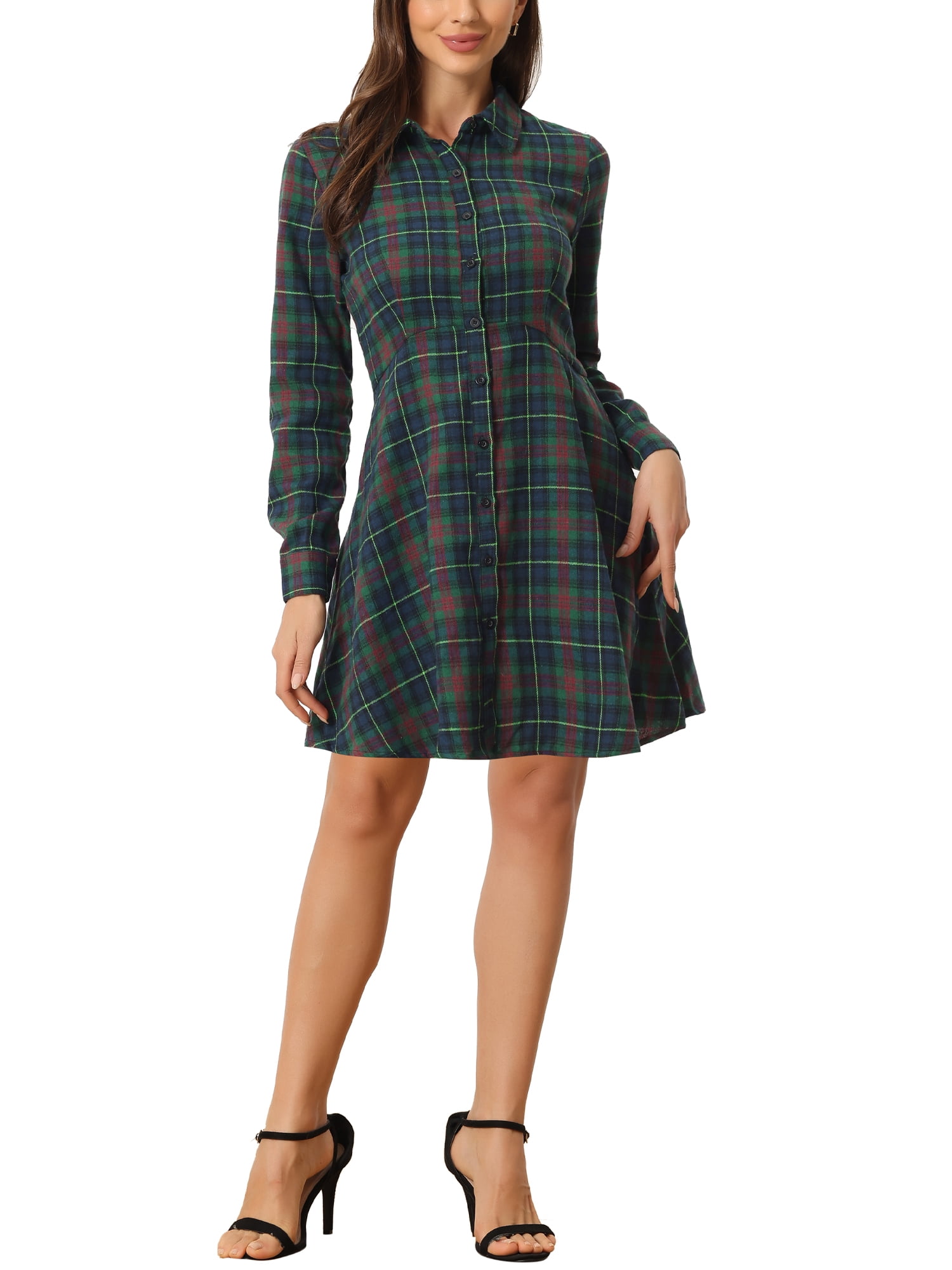 plaid doll collar long-sleeved A-line dress with stylish design