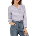 thumbnail image 1 of INSPIRE CHIC Women's Plaid Button up Split Neck Long Sleeves Loose Blouse Lavender S, 1 of 6