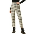 thumbnail image 1 of INSPIRE CHIC Women's Plaid Cropped Trousers Button Casual Tartan Check Work Pants M Blue Brown, 1 of 6