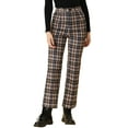 thumbnail image 1 of INSPIRE CHIC Women's Plaid Cropped Trousers Button Casual Tartan Check Work Pants M Brown, 1 of 8