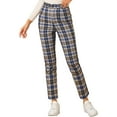thumbnail image 1 of INSPIRE CHIC Women's Plaid Cropped Trousers Button Casual Tartan Check Work Pants XS Blue, 1 of 7