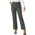thumbnail image 1 of INSPIRE CHIC Women's Plaid Elastic Waist Button Zipper Straight Leg Long Pants L Blue Green, 1 of 6