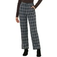 thumbnail image 1 of INSPIRE CHIC Women's Plaid Elastic Waist Button Zipper Straight Leg Long Pants L Dark Blue Beige, 1 of 6