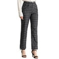 thumbnail image 1 of INSPIRE CHIC Women's Plaid Elastic Waist Button Zipper Straight Leg Long Pants L dark Gray Black, 1 of 8