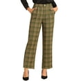thumbnail image 1 of INSPIRE CHIC Women's Plaid Elastic Waist Button Zipper Straight Leg Long Pants M Dark Green, 1 of 6