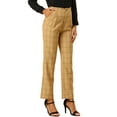 thumbnail image 1 of INSPIRE CHIC Women's Plaid Elastic Waist Button Zipper Straight Leg Long Pants M Dark Khaki, 1 of 8