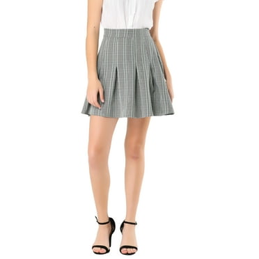 INSPIRE CHIC Women's Plaid Flare Chequer Short Elastic Waist Mini Skirt L Dark grey