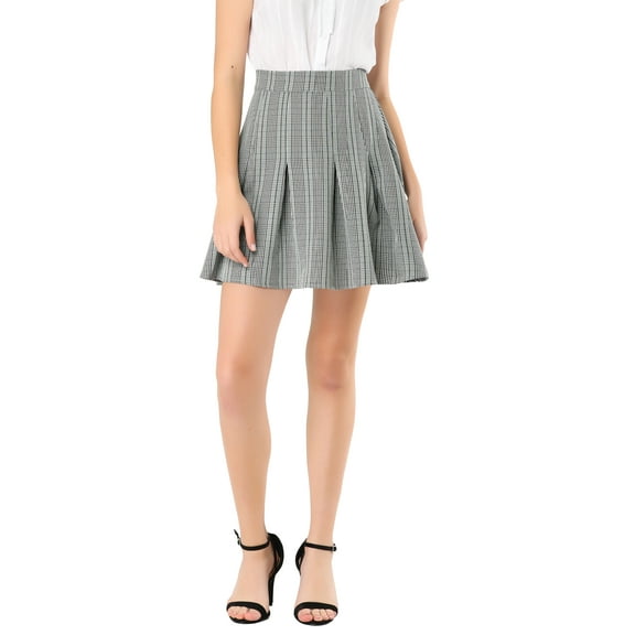 INSPIRE CHIC Women's Plaid Flare Chequer Short Elastic Waist Mini Skirt L Dark grey