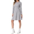 thumbnail image 1 of INSPIRE CHIC Women's Plaid Grid Peter Pan Collar Long Sleeve A-line Vintage Tweed Dress XL Purple, 1 of 6
