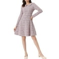 thumbnail image 1 of INSPIRE CHIC Women's Plaid Grid Peter Pan Collar Long Sleeve A-line Vintage Tweed Dress M Pink, 1 of 6