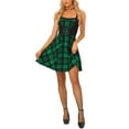 thumbnail image 1 of INSPIRE CHIC Women's Dress Plaid Sweetheart Neck Sleeveless Lace Up Mini Fit & Flare Dresses XS Green, 1 of 6