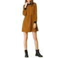 thumbnail image 1 of INSPIRE CHIC Women's Plaid Long Sleeve Button Up Point Collar Shirt Dress L Brown, 1 of 7