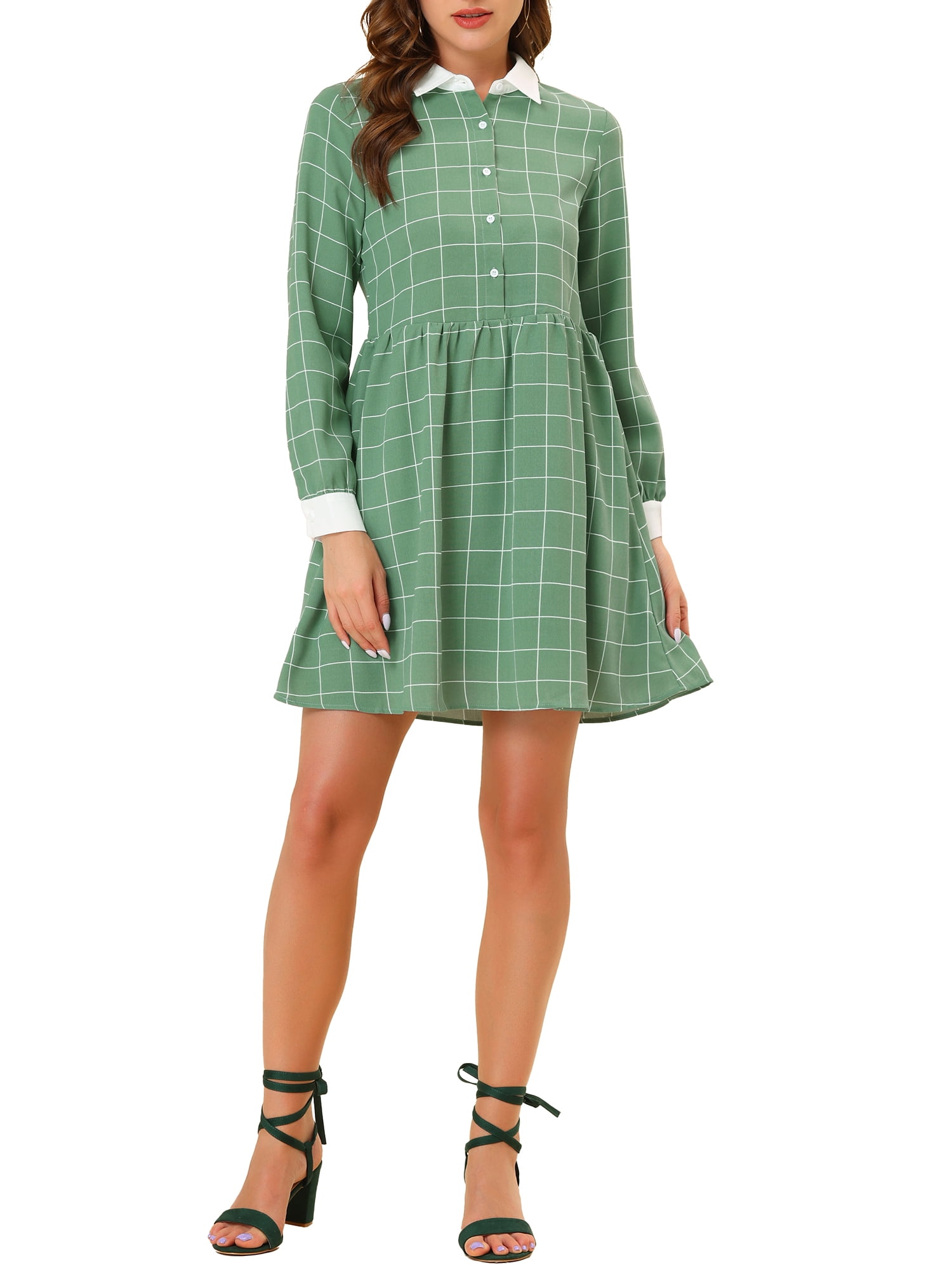 knee length dresses for ladies in Your Happy Place Green Plaid Dress, Small - The Mint Julep Boutique