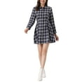 thumbnail image 1 of INSPIRE CHIC Women's Plaid Long Sleeves A-Line Button Up Casual Shirt Dress L Dark Blue, 1 of 6