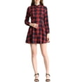 thumbnail image 1 of INSPIRE CHIC Women's Plaid Long Sleeves A-Line Button Up Casual Shirt Dress M Red, 1 of 7