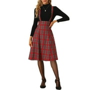 Allegra K Women's Plaid Midi Suspender Skirt for Tartan Pinafore Overall Dresses