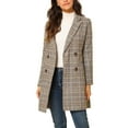 thumbnail image 1 of INSPIRE CHIC Women's Plaid Notched Lapel Long Sleeves Double Breasted Coat 2XL Brown, 1 of 8